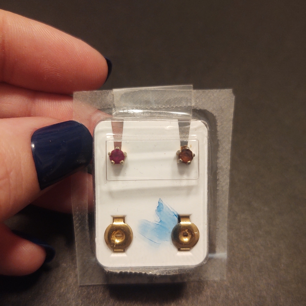 Red and gold stud earrings